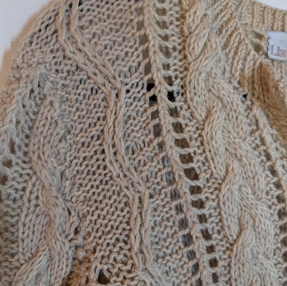 Vintage Liz Claiborne Cable Knit Tan Sweater - Picture 3 of 8